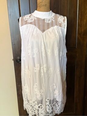 White Lace Overlay High Neck blouse